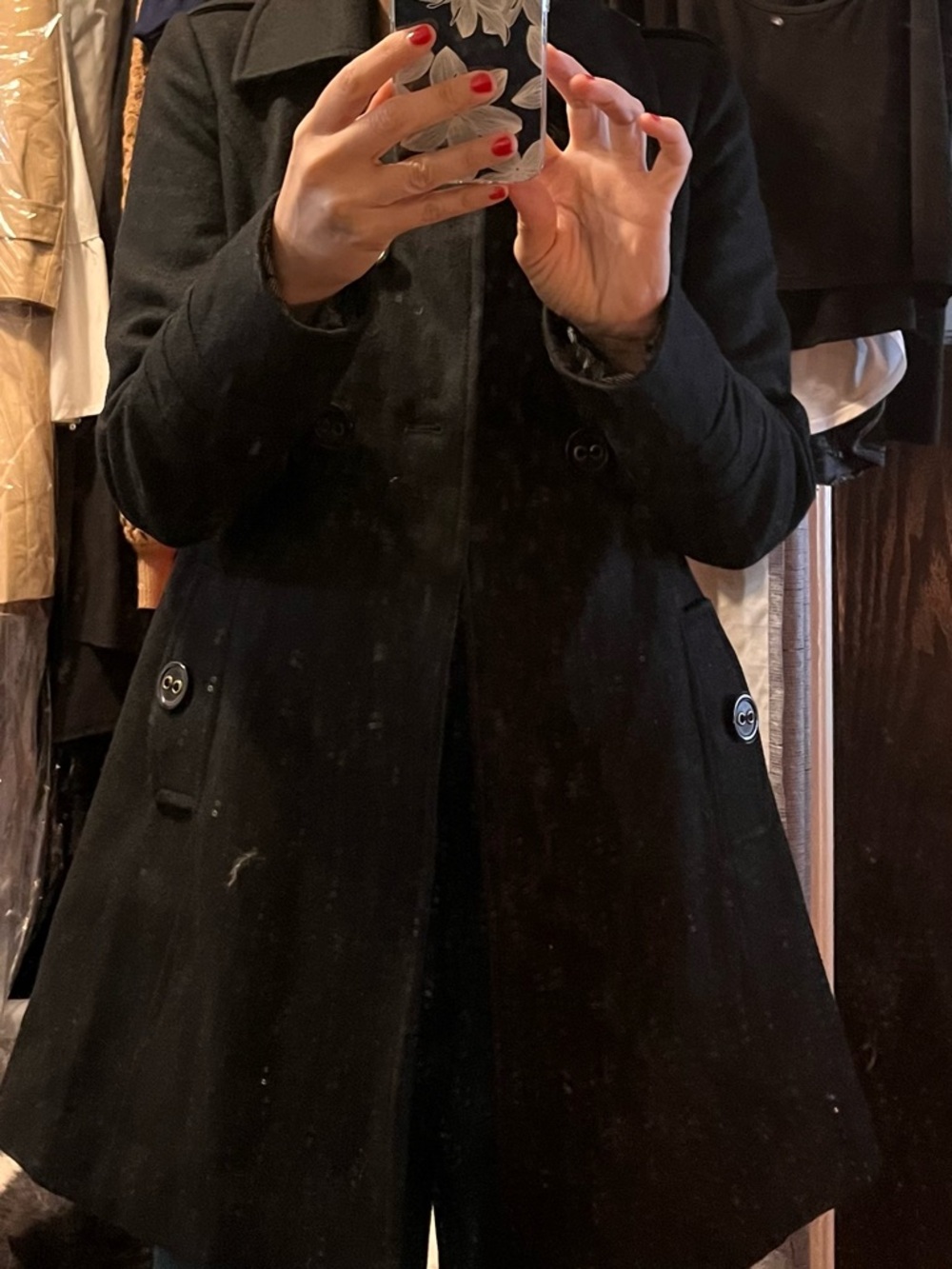 Tulle Black Double-Breasted Wool Pea Coat